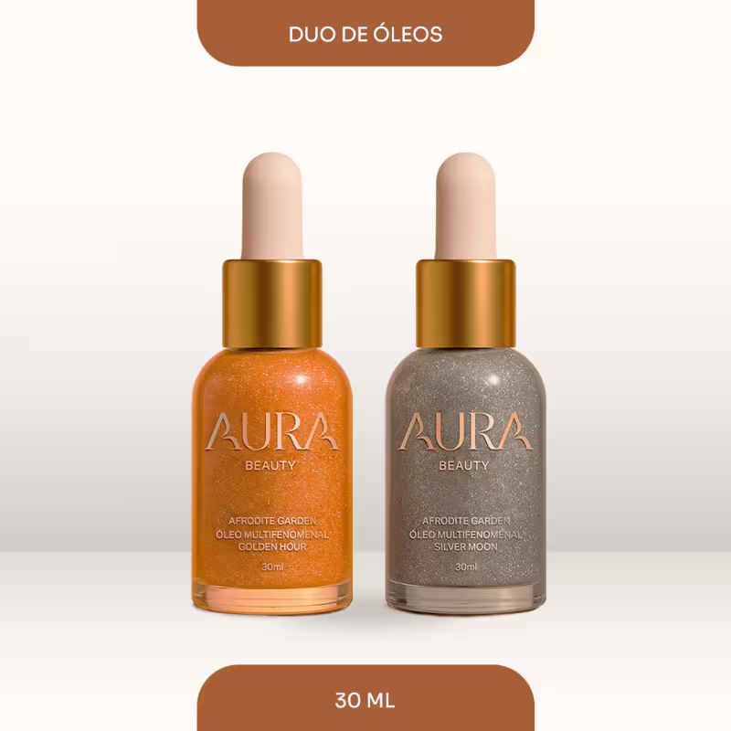 Duo Óleo Iluminador Aura Beauty Jade Picon Dourado Prata 2x30ml