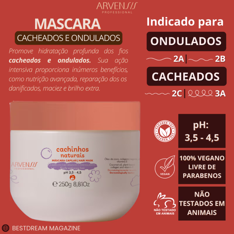 Mascara Cachinhos Naturais Arvensis Linha Infantil Hipoalergenico Ondulado Cacheado Vegano 250g