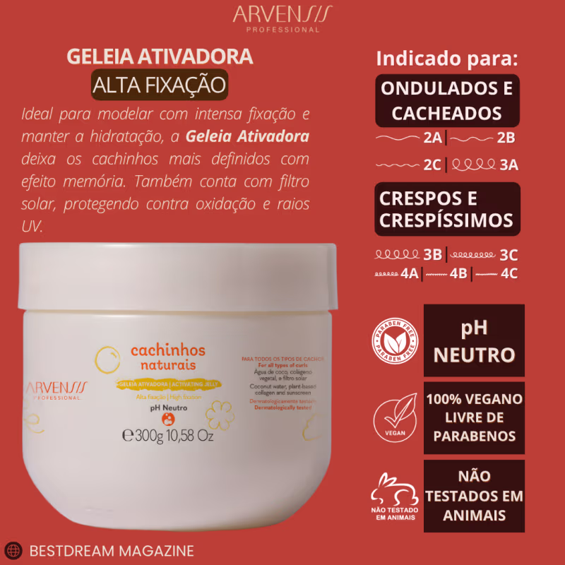 Gelatina Ativadora Cachinhos Naturais Arvensis Fixação Forte Linha Infantil Hipoalergenico 300g
