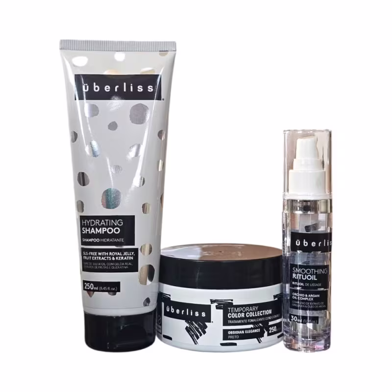 Kit Avlon Uberliss Hydrating - Shampoo 250ml + Máscara Temporary Obsidian Elegance 250g + Smoothing Rituoil 30ml