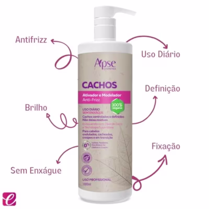 Kit Ativador Ativador de Cachos 1000ml e PH Control Antiporosidade 500g Apse Cosméticos