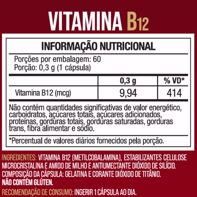 Vitamina B12 Máxima Concentração 60 Cápsulas - Nutrione