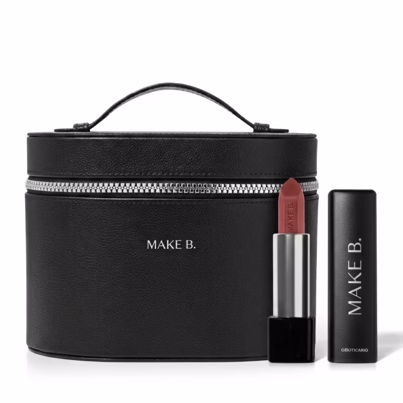 Combo Make B.: Batom Vermelho 3,9g +Nécessaire Preto com Alça