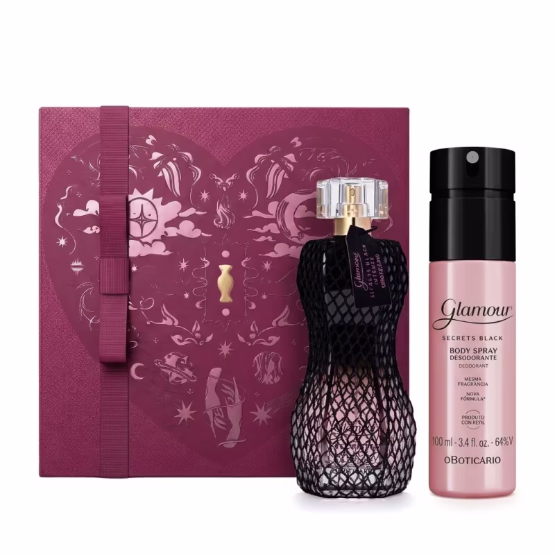 Combo Presente Dia Dos Namorados Glamour Secret Black: Desodorante Colônia Intense 75ml + Body Spray 100ml