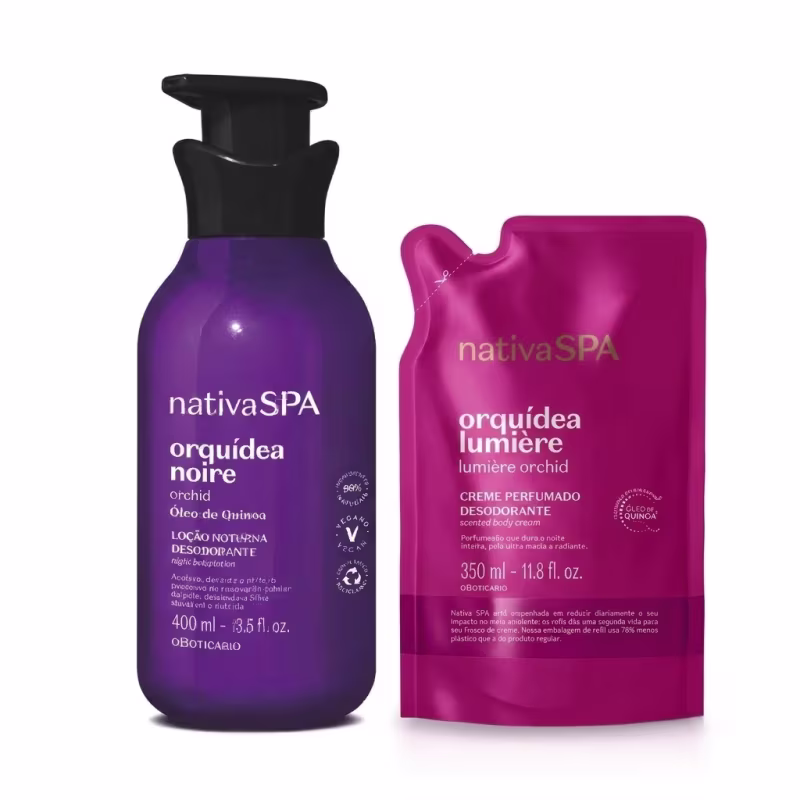Combo Nativa SPA Orquídea: Loção Noturna Orquídea Noire 400ml + Refil Creme Perfumado Orquídea Lumière 350ml