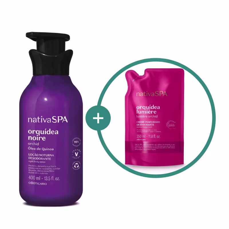 Combo Nativa SPA Orquídea: Loção Noturna Orquídea Noire 400ml + Refil Creme Perfumado Orquídea Lumière 350ml