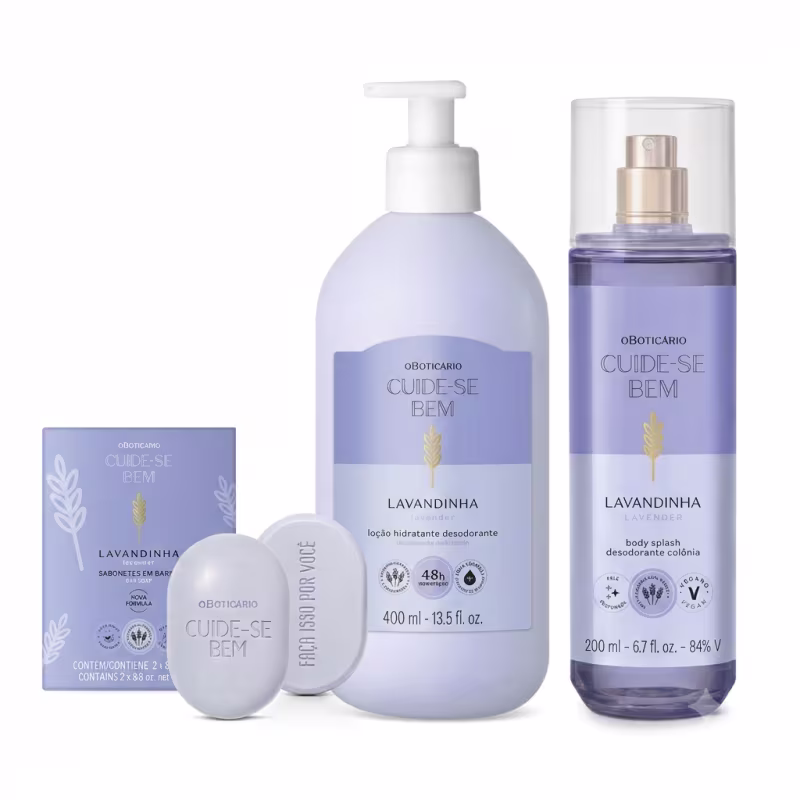 Combo Cuide-se Bem Lavandinha: Body Splash 200ml + Loção Corporal 400ml + Sabonetes Em Barra 2x80g