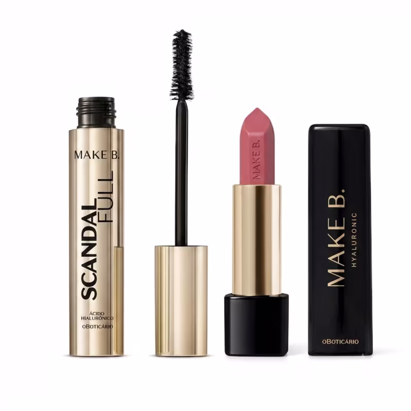Combo Máscara de Cílios Make B. Scandal Full 10g + Batom Cremoso Make B. Hyaluronic Rosa Rose 4g