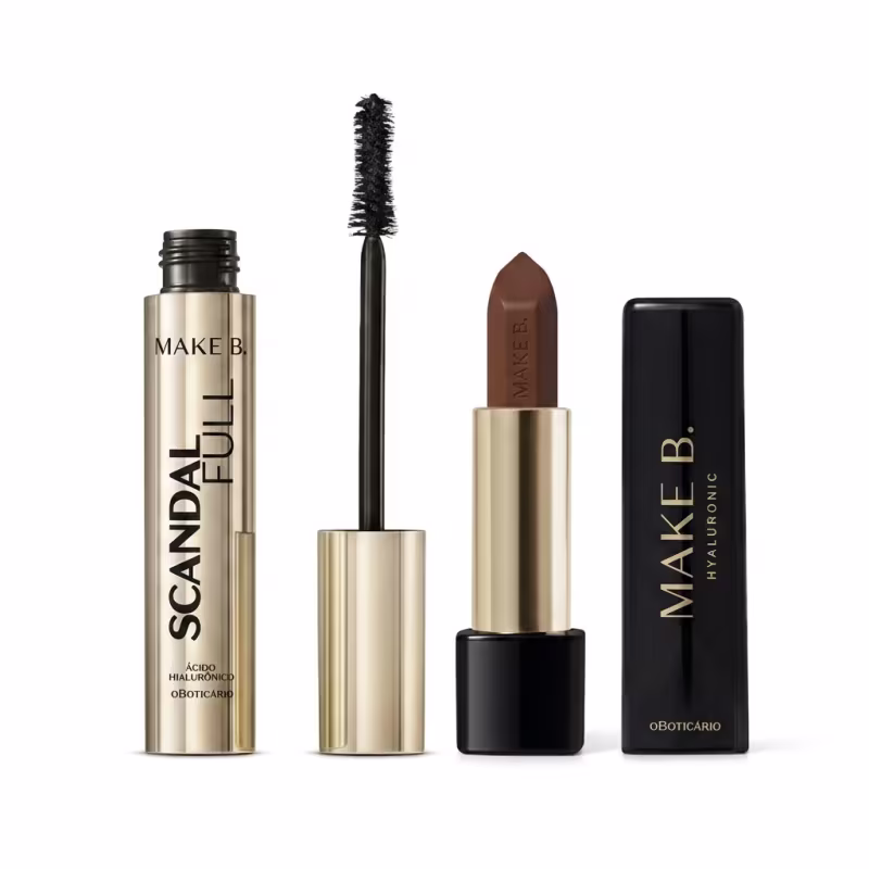 Combo Máscara de Cílios Make B. Scandal Full 10g + Batom Cremoso Make B. Hyaluronic Marrom Rich Brown 4g