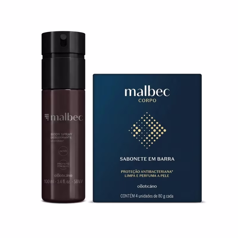 Combo Malbec: Body Spray Desodorante 100ml + Sabonetes Em Barra 4x80g