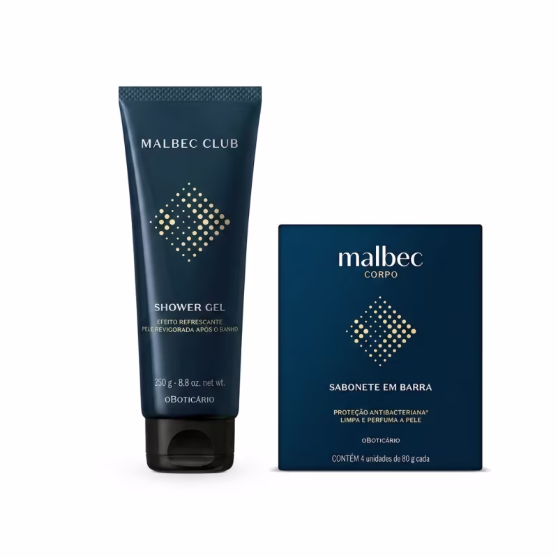 Combo Malbec: Shower Gel Cabelo e Corpo 250g + Sabonetes em Barra 4x80g