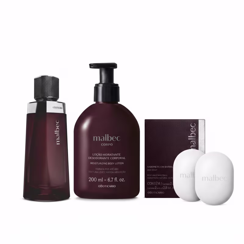 Combo Malbec: Desodorante Colônia 100ml + Loção Hidratante 200ml + Sabonete em Barra 2x80g