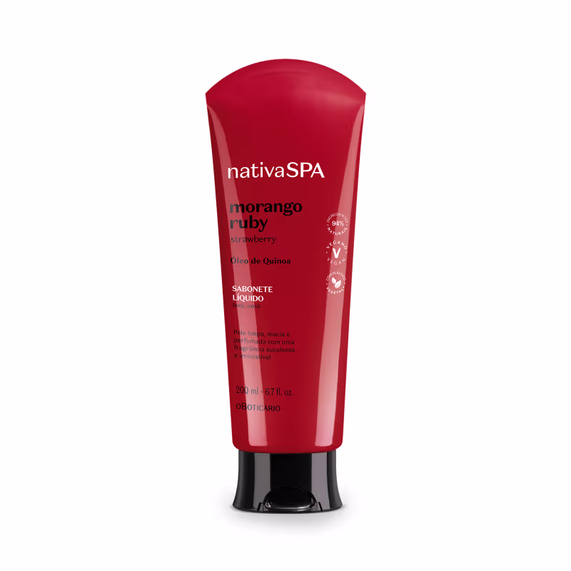 Sabonete Líquido Corporal Nativa SPA Morango Ruby o Boticário, 200ml.