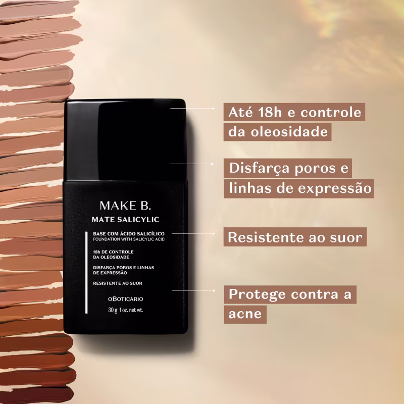 o Boticário Make. B Mate Salicylic Cor 250 - Base Líquida 30g