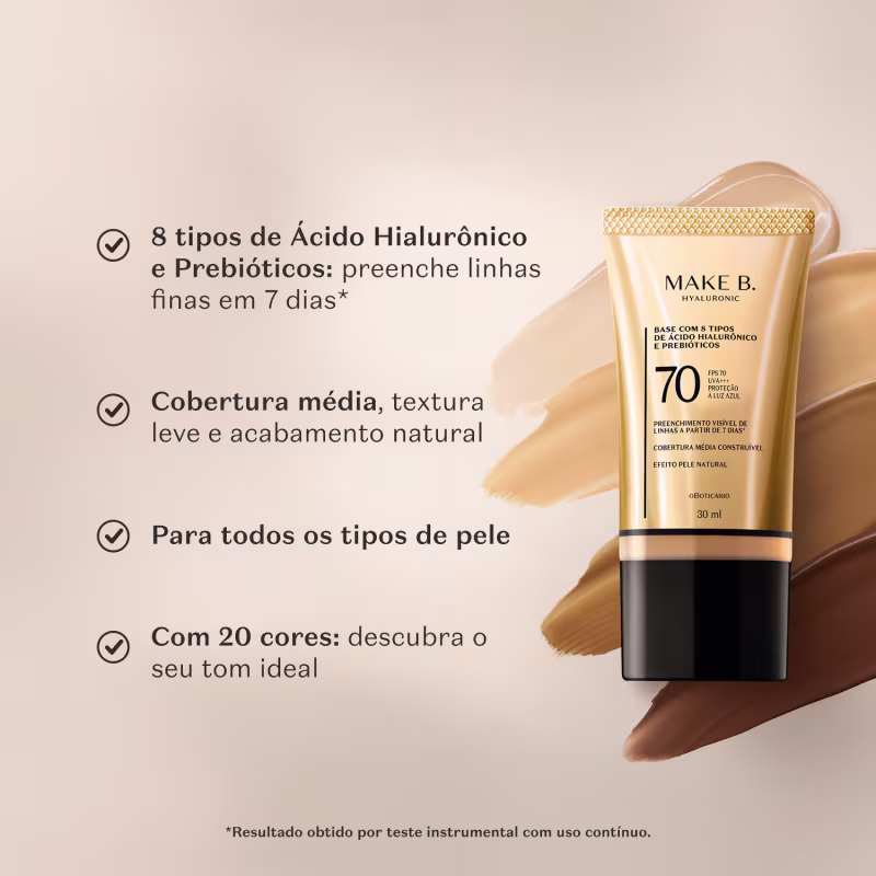 Base Líquida Protetora FPS 70 Make B. Hyaluronic Cor 130Q 30ml