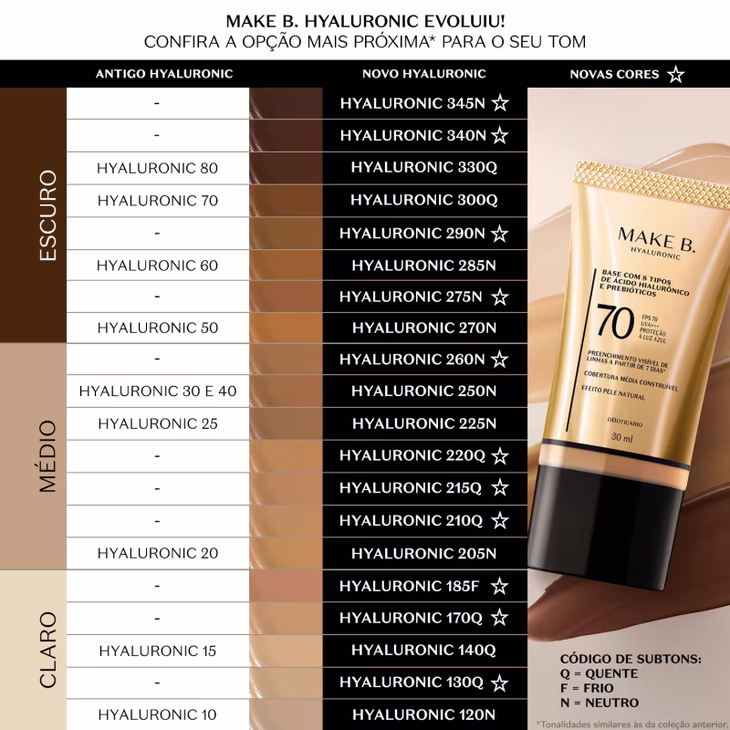 Make B. Hyaluronic FPS 70 o Boticário Cor 345N - Base Líquida Protetora 30ml