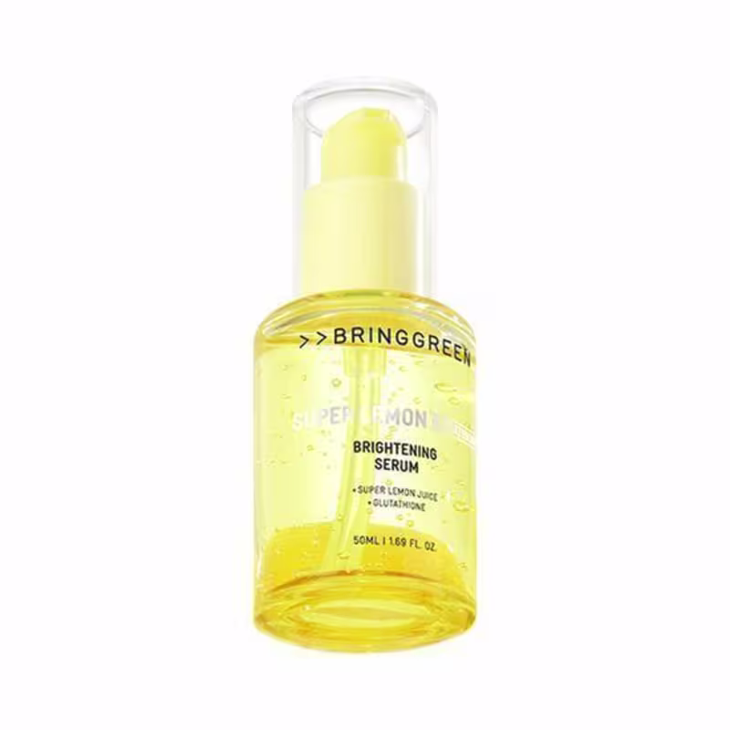 Frasco transparente contendo sérum Bringgreen Super Lemon.