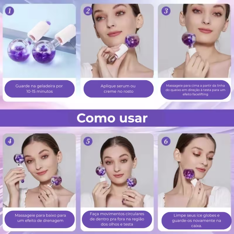 Ice Globes - Massageador Facial 2 Peças Cromoterapia lilás