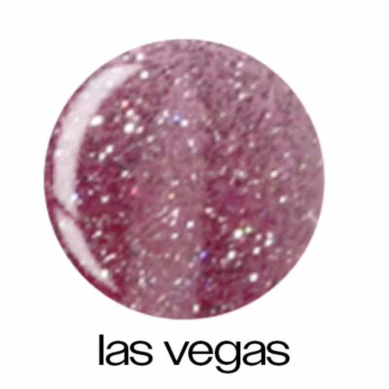 Amostra em formato circular do gel para construção de unhas. Abaixo está escrito "las vegas"
