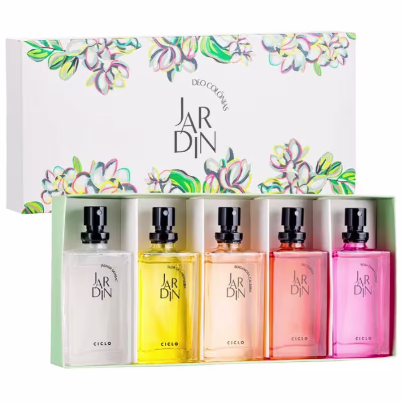 Kit 5 Miniaturas Jardin (Bergamota Calábria + Rosa Damascena + Nectarina + Flor de Laranjeira + Jasmim Sambac) 25ml Cada