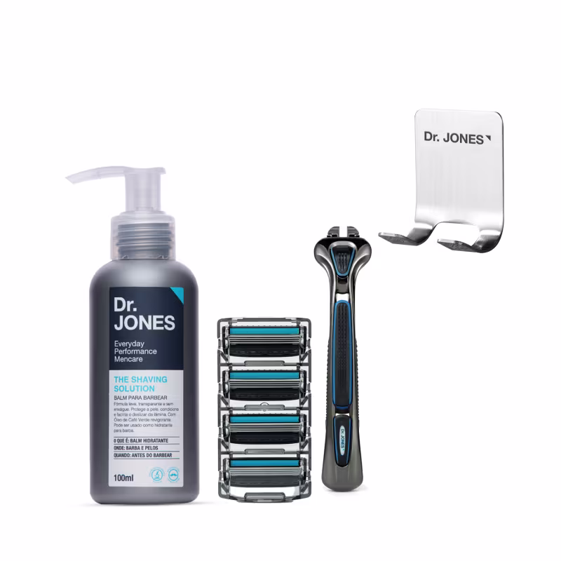 Kit Dr. Jones Barba Feita The Razor 4 + Suporte Basic, 4 produtos.