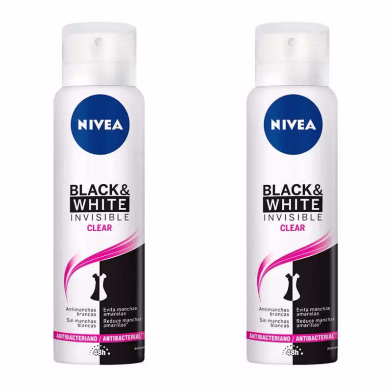 Kit c/2 Unidades de Desodorante Feminino Nivea Invisible For Black & White Clear Aerosol 150ml