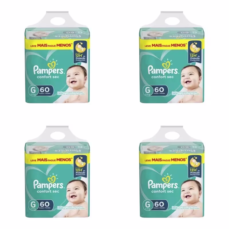 Kit 4 Fraldas Pampers Comfort Sec Hiper G c/60 Unidades cada