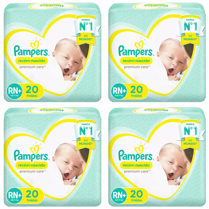 Kit 4 Fraldas Pampers Rn+ P/Care 6Kg 20 Unidades cada
