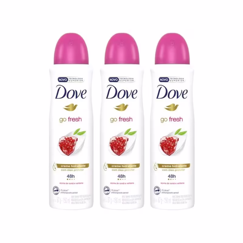 Kit c/3 Unidades de Desodorante Aerosol Dove Go Fresh Romã e Verbena Feminino 48h