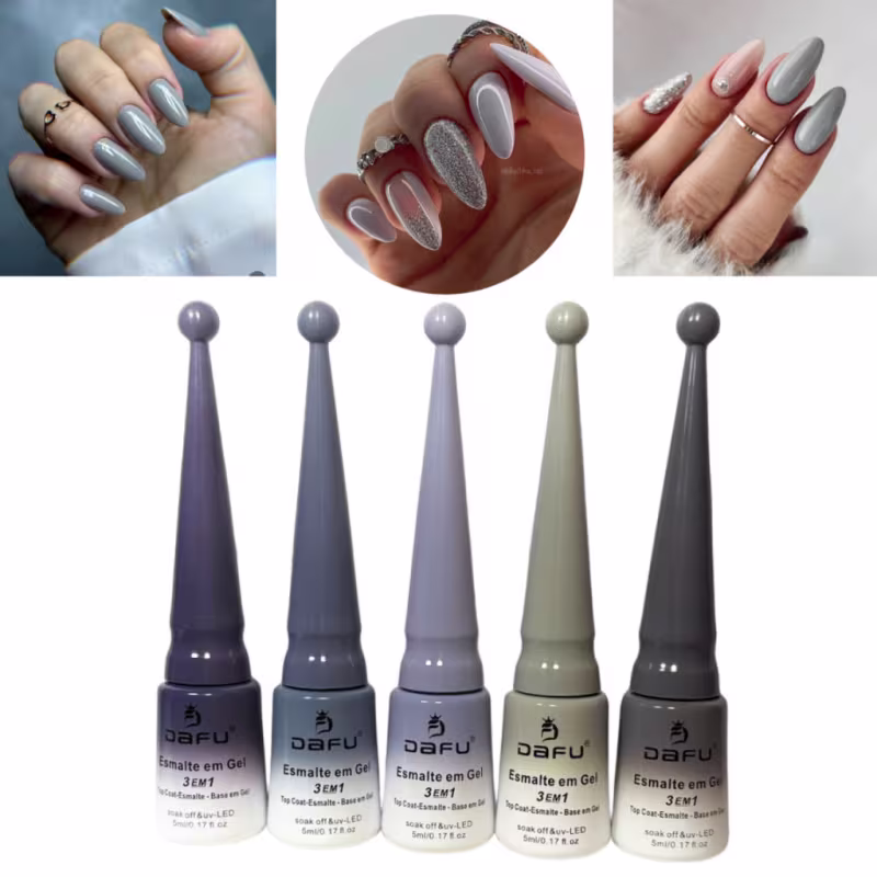Kit Com 05 Esmalte 3 Em 1 Dafu Tons De Cinza
