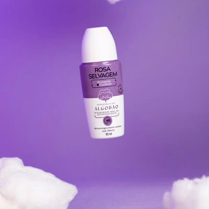 Desodorante Roll-On Antitranspirante de Algodão da Rosa Selvagem.