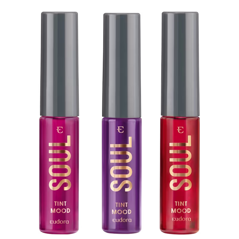 Kit Eudora Soul Tint Mood Rosado Energy + Vermelho Happy + Uva Relax (3 Produtos)