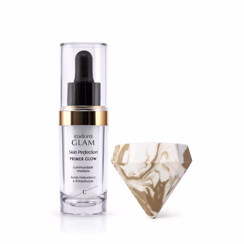 Primer da linha Eudora Glam e Esponja em formato de Diamante da Eudora.