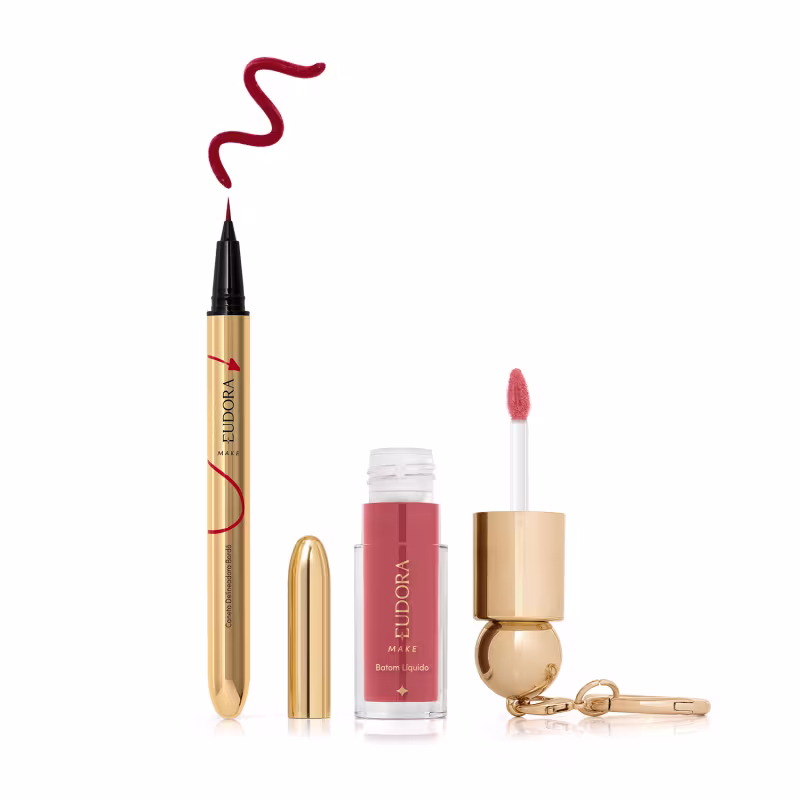 Kit Eudora O Diabo Veste Prada: Caneta Iconic Liner Bordô + Batom Líquido Nude (2 Produtos)