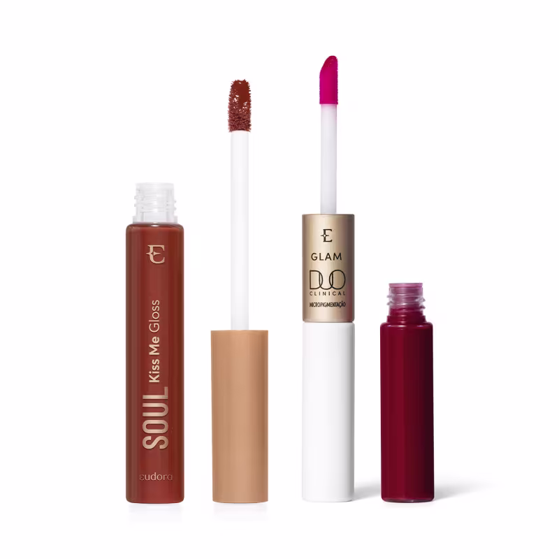 Combo Soul e Glam: Gloss Marrom Bombom 5,2ml + Batom Duo Clinical Vermelho 3,5g
