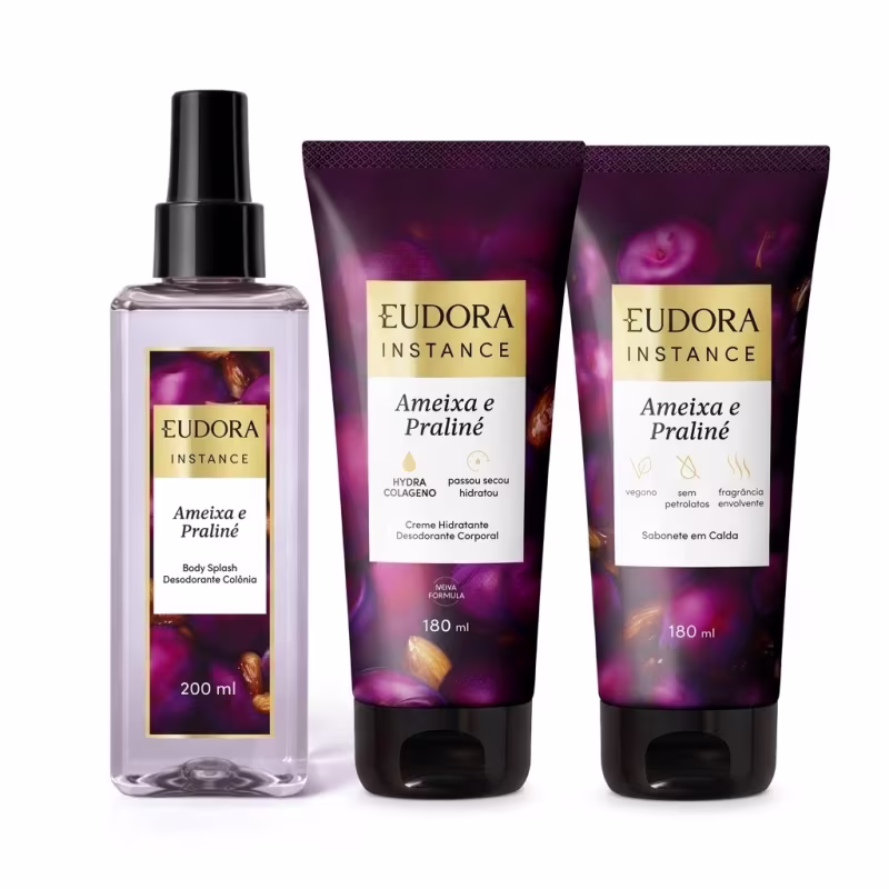 Combo Instance Ameixa e Praliné: Body Splash 200ml + Creme Corporal 180ml + Sabonete Em Calda 180ml