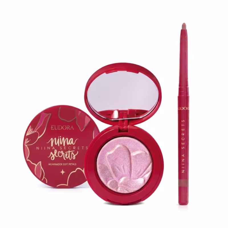 Combo Niina Secrets Soft Petals: Iluminador 3g + Lapiseira Rosa Secreta 1,2g