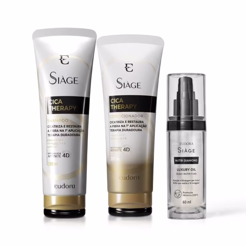 Combo Siàge: Shampoo Cica-Therapy 250ml + Condicionador Cica-Therapy 200ml + Óleo Nutritivo Siàge Nutri Diamond 60ml