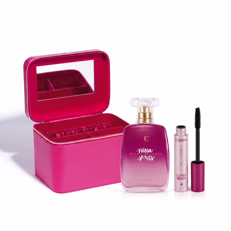 Combo Niina Secrets: Desodorante Colônia 100ml + Máscara para Cílios Super Bold 10g + Maleta de Maquiagem