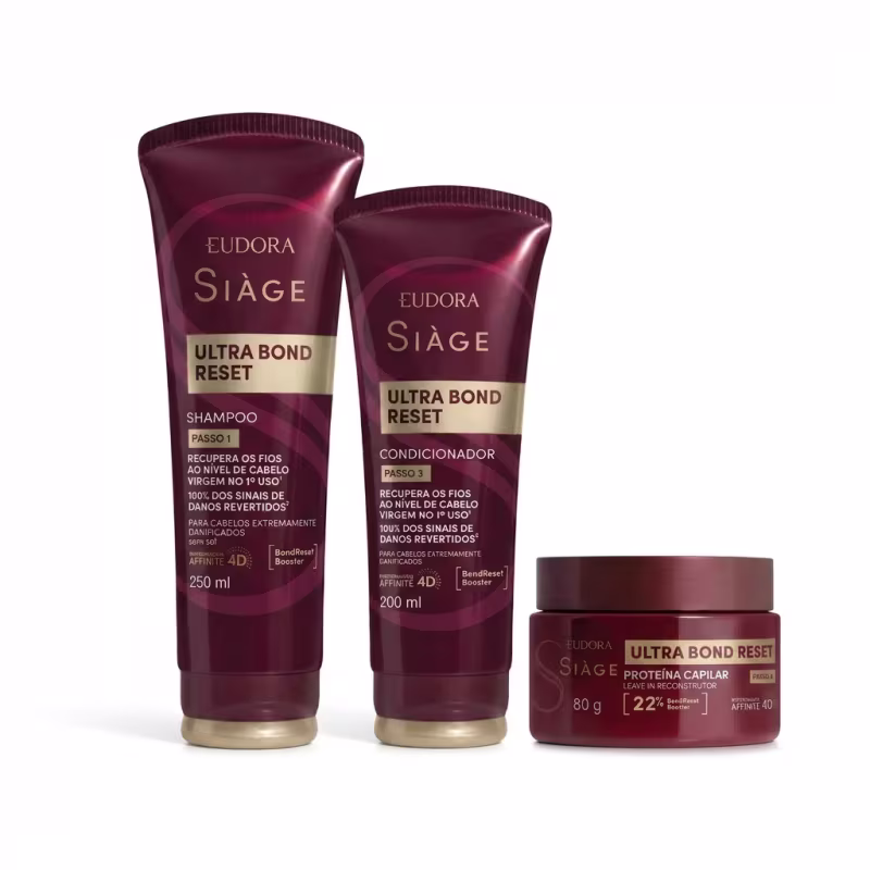 Combo Siàge Ultra Bond Reset: Shampoo 250ml + Condicionador 200ml + Leave-In Reconstrutor Proteína Capilar 80g