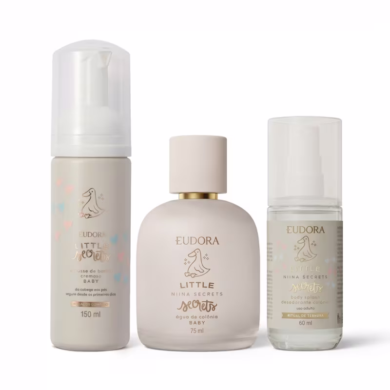 Combo Baby Little Secrets: Espuma de Banho 150ml + Água de Colônia 75ml + Body Splash Mamãe 60ml