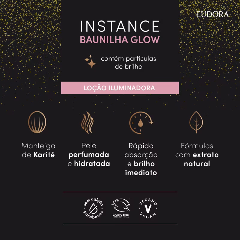 Loção Iluminadora Hidratante Desodorante Corporal Instance Baunilha Glow 180ml