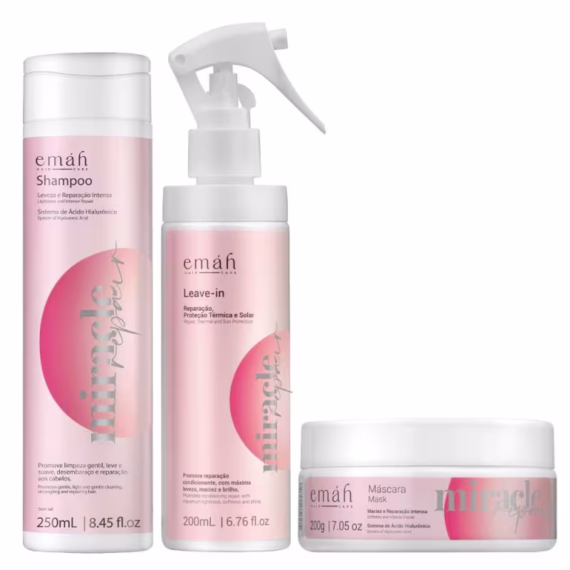 Kit Emáh Hair Care Miracle Repair Trio Home Essential, 3 produtos.