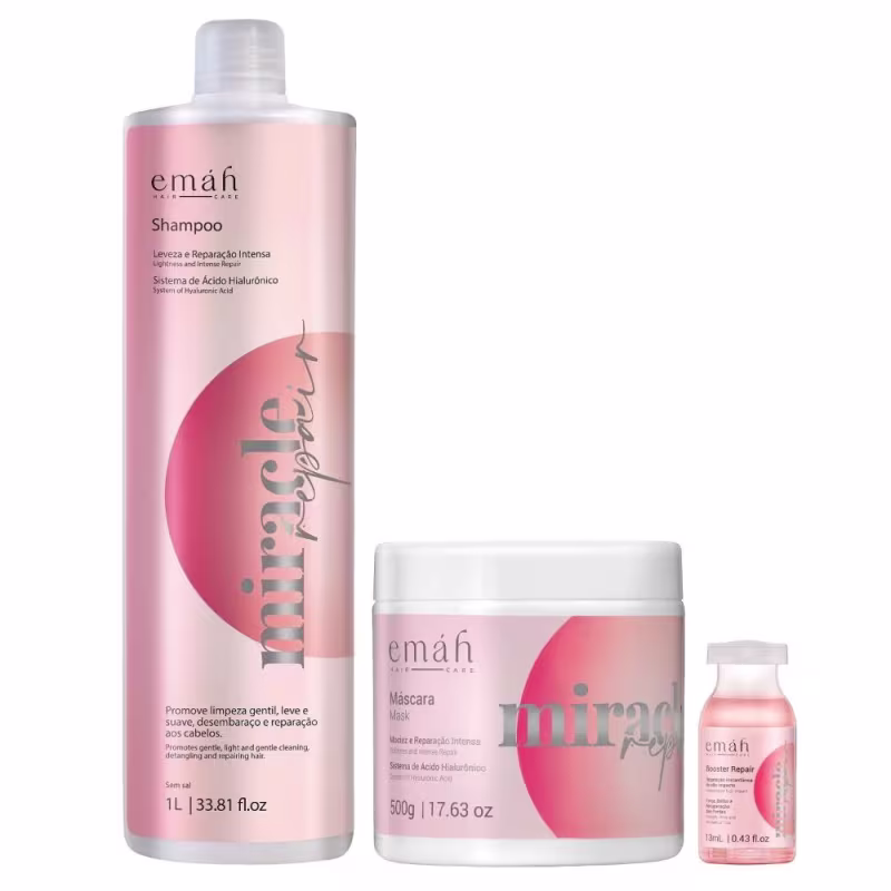 Kit Emáh Hair Care Miracle Repair Trio Booster Salon, 3 produtos.