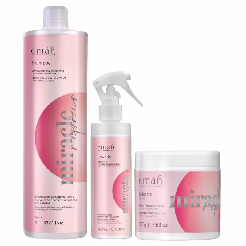 Kit Emáh Hair Care Miracle Repair Trio Treatment Salon, 3 produtos.
