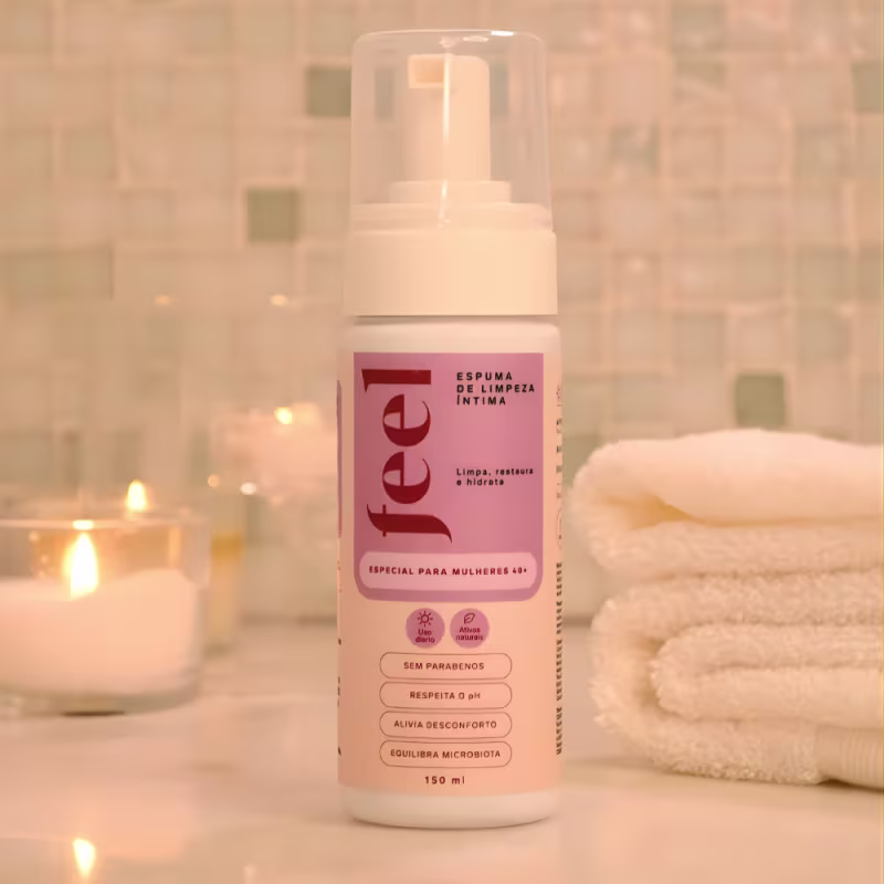 Espuma de Limpeza Íntima Feel 150ml Respeita pH Ácido Lático Fórmula natural e vegana