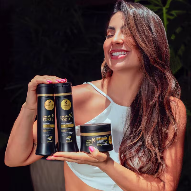 Kit Haskell Cavalo Forte Trio Capilar 300ml +Touca Antifrizz