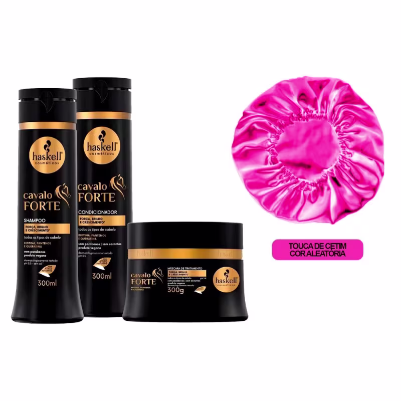 Kit Haskell Cavalo Forte Trio Capilar 300ml +Touca Antifrizz