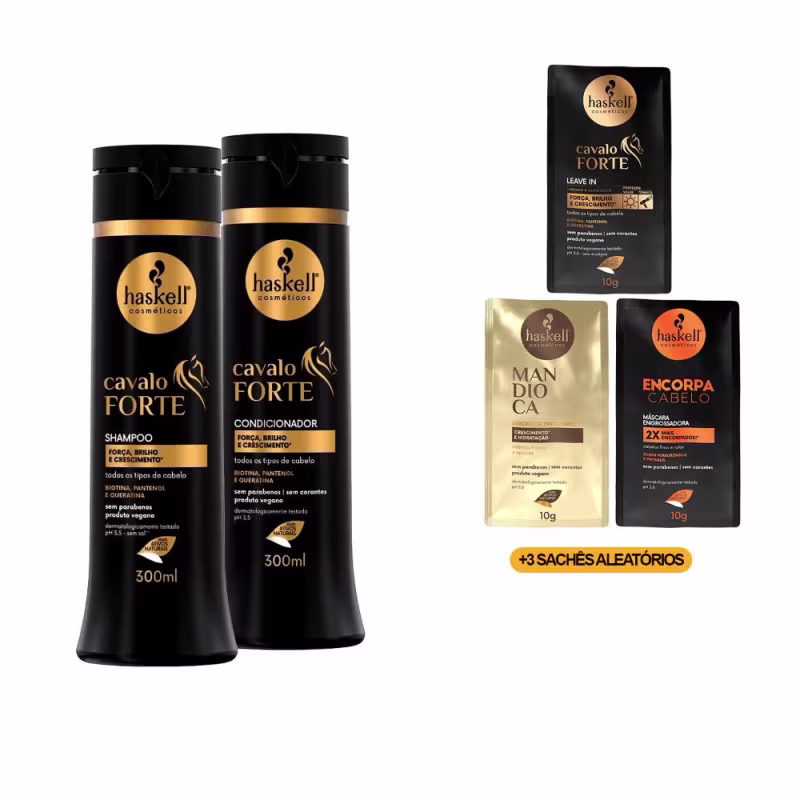 Kit Haskell Cavalo Forte Shp/Cond 300ml +3 Sachês Tratamento