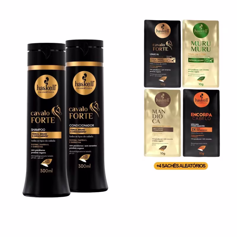 Kit Haskell Cavalo Forte Shp/Cond 300ml +4 Sachês Tratamento